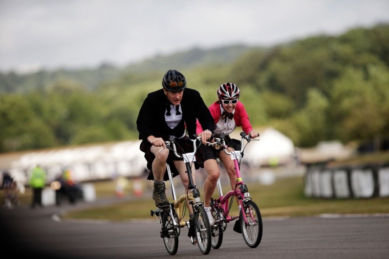 Competitors take part in the Brompton World Championship folding bike race at Goodwood Motor Circuit on July 28 in Chichester, England.