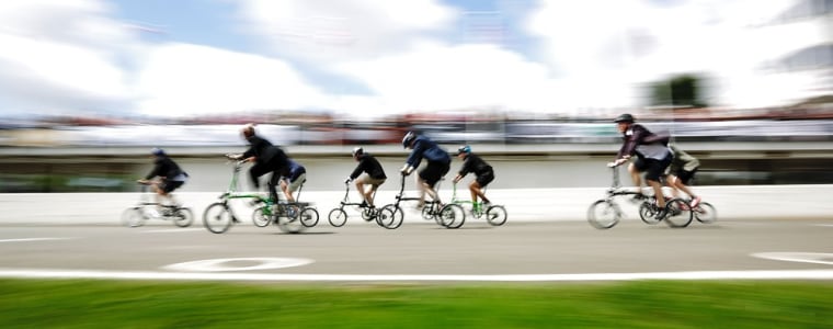 Competitors race in the Brompton World Championship folding bike race.