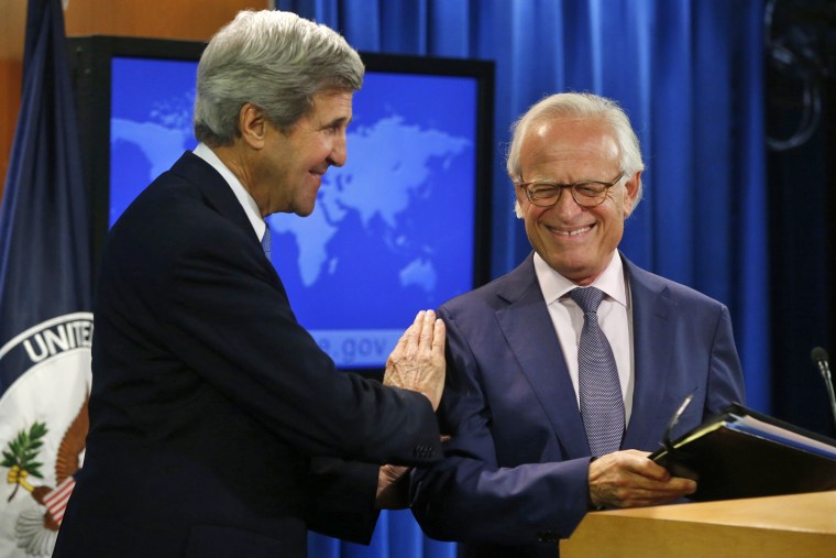 Secretary of State John Kerry with Martin Indyk, special envoy for the talks.