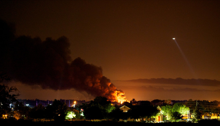 A series of explosions engulfed a propane plant in flames in Tavares, Florida, late July 30. This photo was taken at 11.36 p.m. from a location between 1-2 miles from the blast.