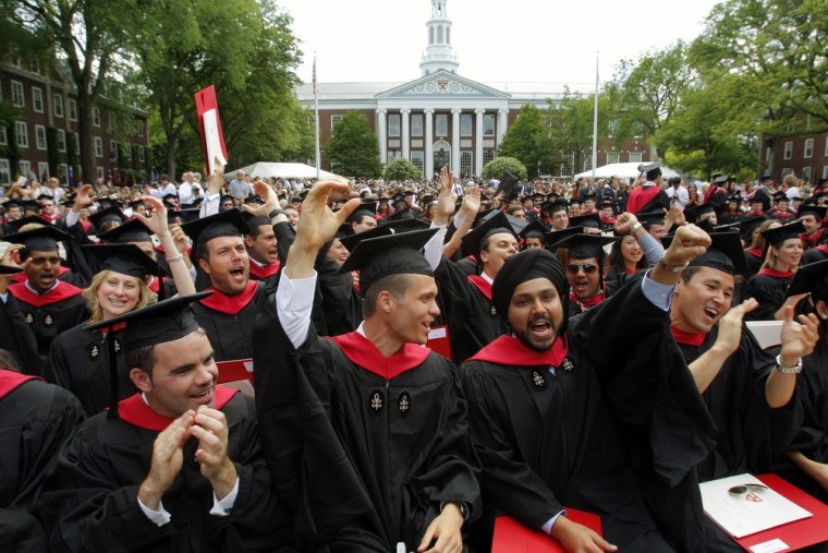 Can you spot the billionaire-to-be? Harvard tops the list of the schools graduating the most mega-rich. Pictured here: Harvard Business School student...