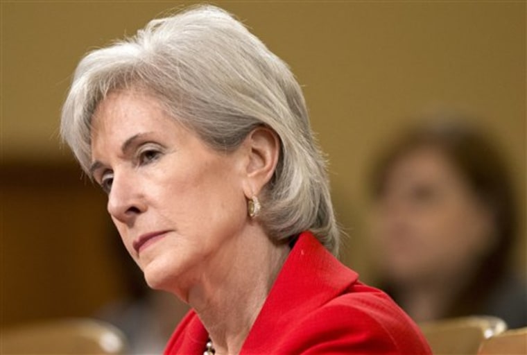 FILE - In this April 12, 2013 file photo, Health and Human Services (HHS) Secretary Kathleen Sebelius testifies on Capitol Hill in Washington, before...