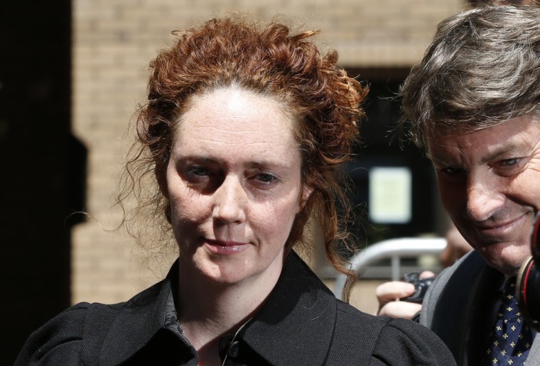 Former Murdoch executive Rebekah Brooks leaves a court in London, Wednesday.