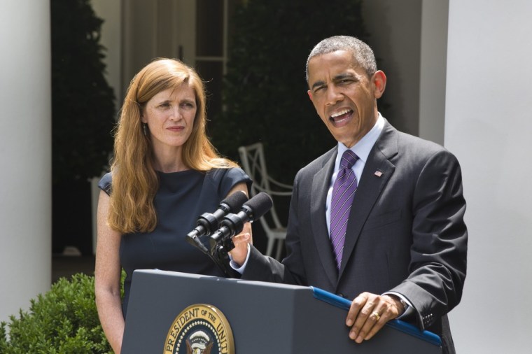 President Barack Obama nominates Samantha Power as the new US ambassador to the United Nations in the Rose Garden of the White House in Washington, DC, on Wednesday.
