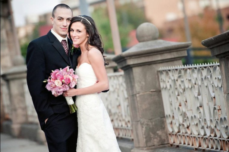 Nicole Denton donated her wedding flowers, but kept her bouquet and her husband’s boutonnière.