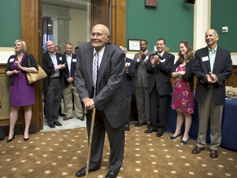 Rep. John Dingell, D-Mich., is celebrated by friends and colleagues on Capitol Hill, Friday, June 7, 2013, as he becomes the longest-serving member of Congress in history with his 20,997th day as a representative.