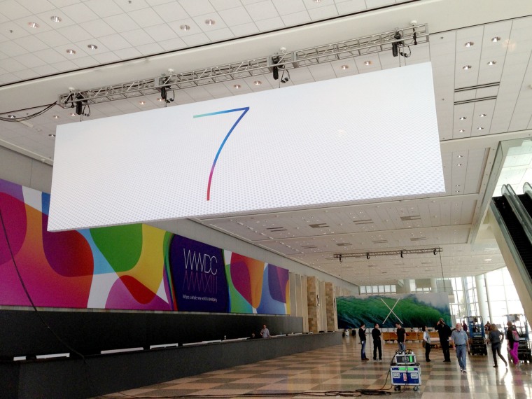The nearly empty lobby of the Moscone Center in San Francisco for Apple WWDC 2013