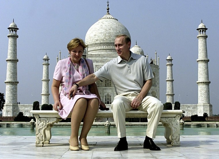 In happier times: Russian President Vladimir Putin and his wife Lyudmila sit in front of the Taj Mahal while touring the city of Agra in this October 4, 2000 file photograph.