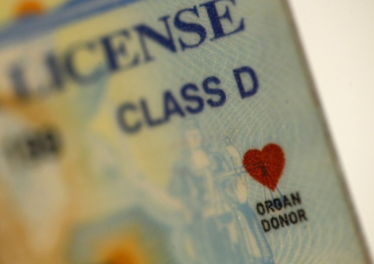 Detail of a New York state driver's license organ donor mark.