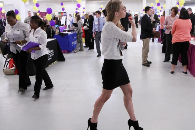 Image: In this April 4, 2012 photo, college students attend a job fair for students in Manchester, N.H. The class of 2012 is leaving college with something t...