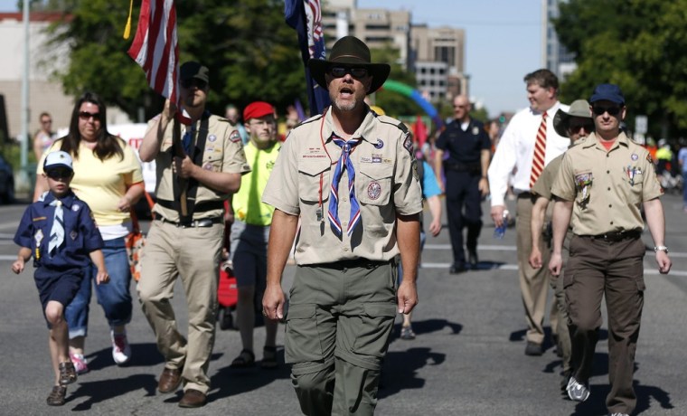 Members of the Boys Scouts of America march in a gay pride parade in Salt Lake City, Utah, June 2, 2013.