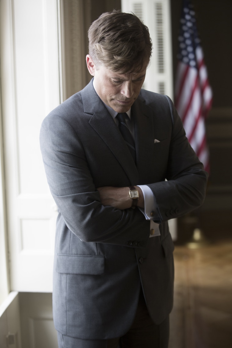 Fiirst look of Rob Lowe as President John F. Kennedy on the set of \"Killing Kennedy.\"
