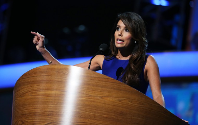 Actress Eva Longoria speaks on stage during the final day of the Democratic National Convention at Time Warner Cable Arena on Sept. 6, 2012 in Charlotte, N.C.