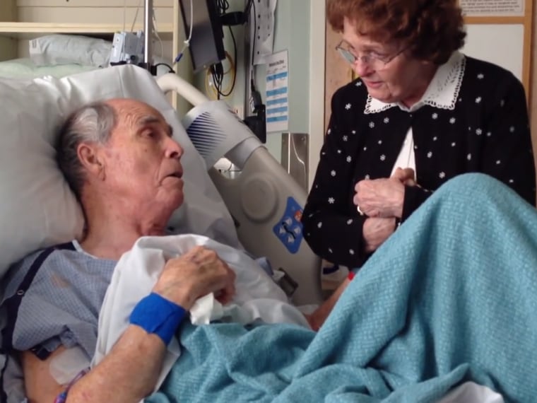 Utah man James Pinegar sings lovingly to his wife of 66 years from his hospital bed while recovering from a blood infection. 