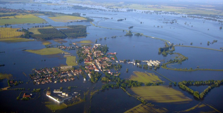 An aerial view shows the flooded area around Fischbeck, Germany, at the Elbe River, June 15.