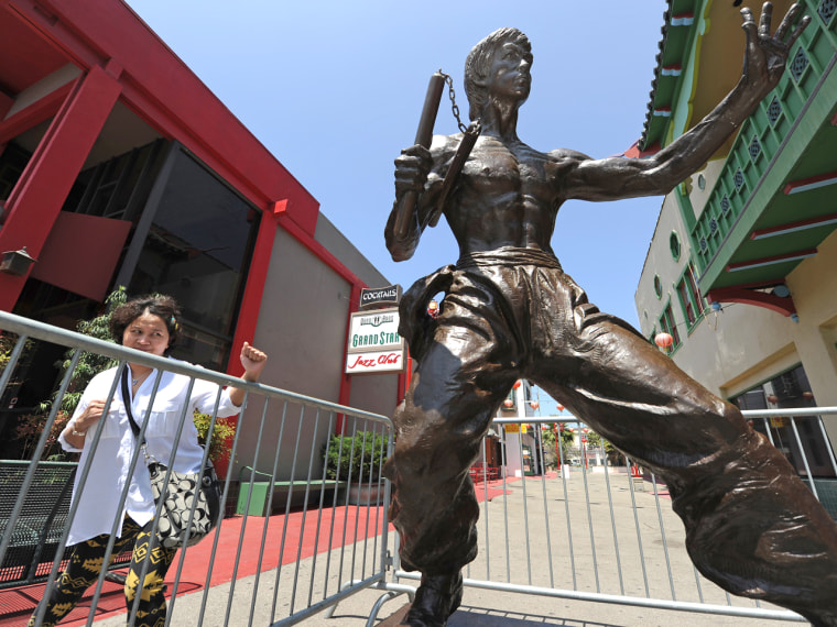 Image: The new Bruce Lee statue in Los Angeles' Chinatown neighborhood.