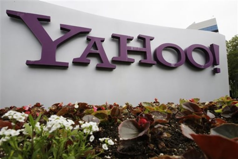FILE - In this April 18, 2011 file photo, the Yahoo logo is displayed outside of the offices in Santa Clara, Calif. (AP Photo/Paul Sakuma, File)