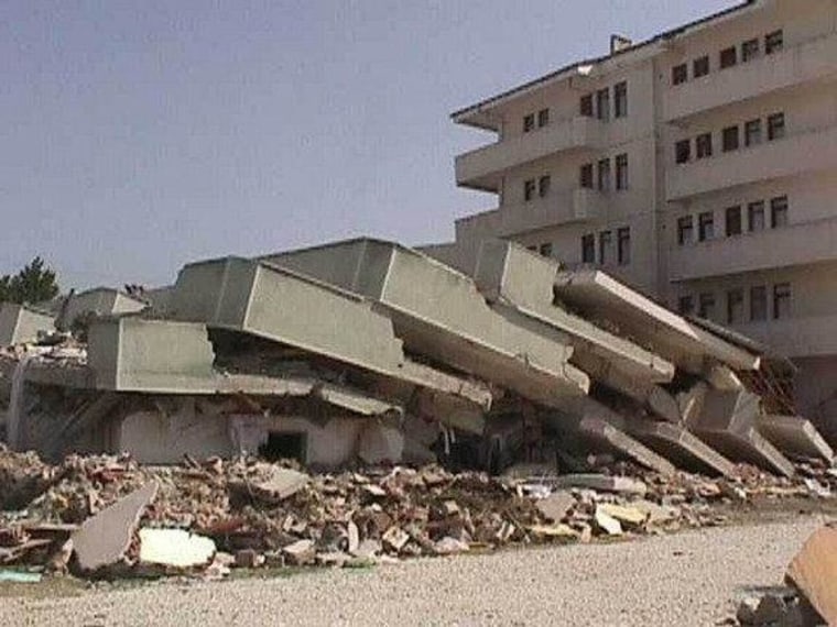 A collapsed building after the Aug. 26, 1999 Izmit, Turkey earthquake.