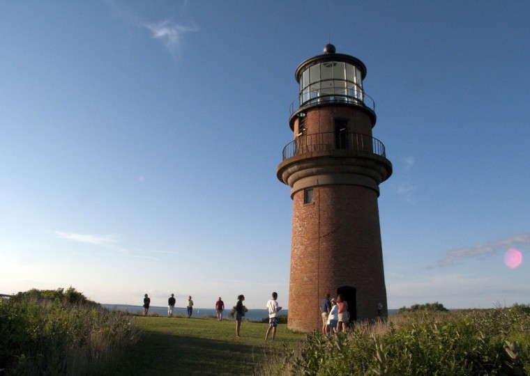 Tourists wait to ascend Gay Head Lighthouse.