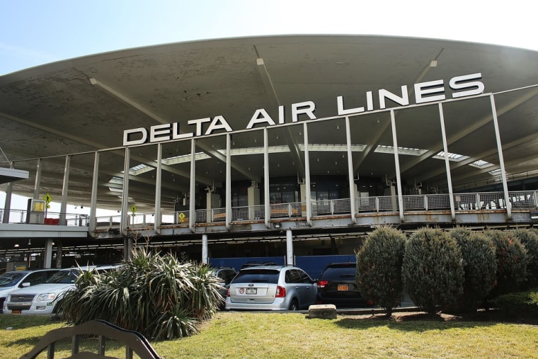 NEW YORK, NY - FEBRUARY 28: The Delta Airlines terminal of JFK International Airport is shown on February 28, 2013 in the Queens borough of New York ...