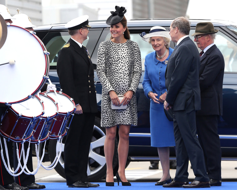 Duchess Kate at her final solo public appearance, an official naming ceremony for a Princess Cruise ship, before the birth of her first child.