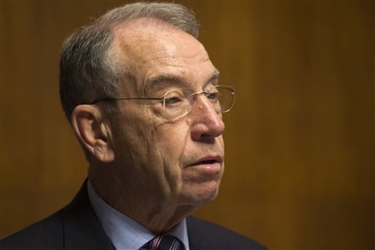 In this June 11, 2013, photo, Sen. Chuck Grassley, R-Iowa, ranking Republican on the Senate Judiciary Committee speaks on Capitol Hill in Washington. ...