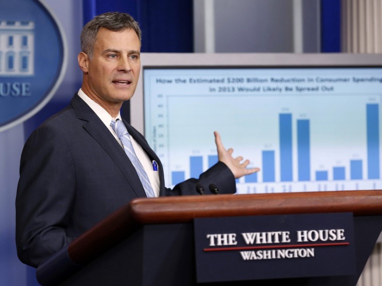 Alan Krueger, chairman of the Council of Economic Advisers, speaks during a media briefing at the White House in Washington in this November 26, 2012 ...