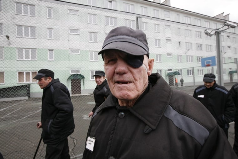 Inmates walk at the high-security prison outside the Siberian city of Krasnoyarsk on May 14.