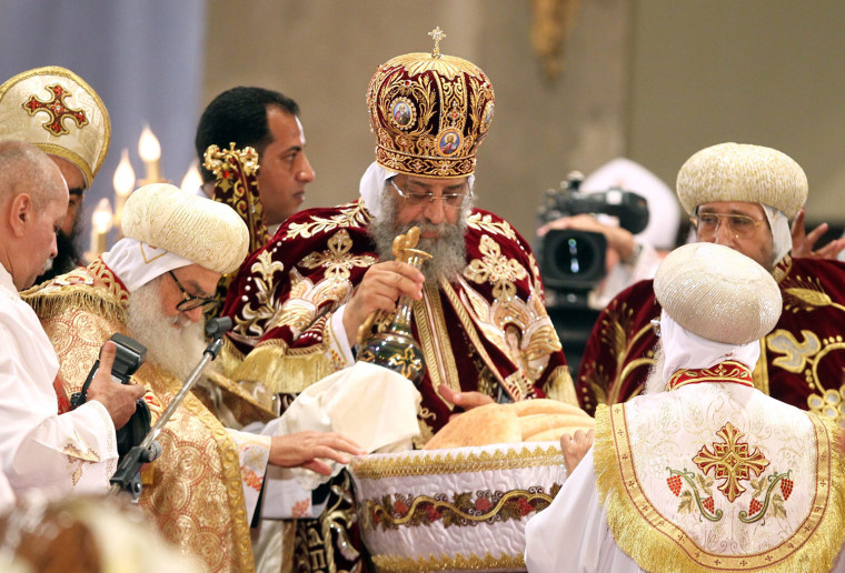 Pope Tawadros II, head of the Egyptian Coptic Orthodox Church, leads the Easter Mass at the Coptic Cathedral of Saint Marcos in Cairo on May 4.