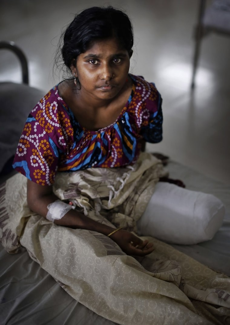 Labli, 25, worked on the 2nd floor of Rana Plaza. She had her left leg amputated to free her from the rubble when she was rescued nearly 48 hours after the building collapsed.