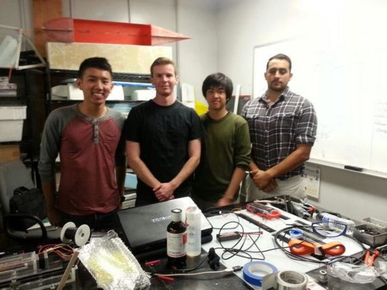 The UCSD microgravity fire experiment team, from left: Josh Sui, Sam Avery, Henry Lu and Seeman Farah.