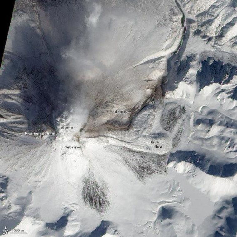 Kizimen Volcano on Russia's Kamchatka Peninsula, spotted March 12.