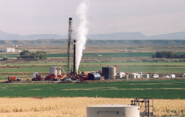 Pavillion Area Concerned Citizens released this photo saying it shows a hydraulic fracturing drill site in the Pavillion/Muddy Ridge gas field. The group said it was taken from the porch of its chairman, John Fenton.