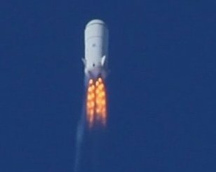 Blue Origin's development vehicle is shown rising to 45,000 feet, just before the activation of its termination system.