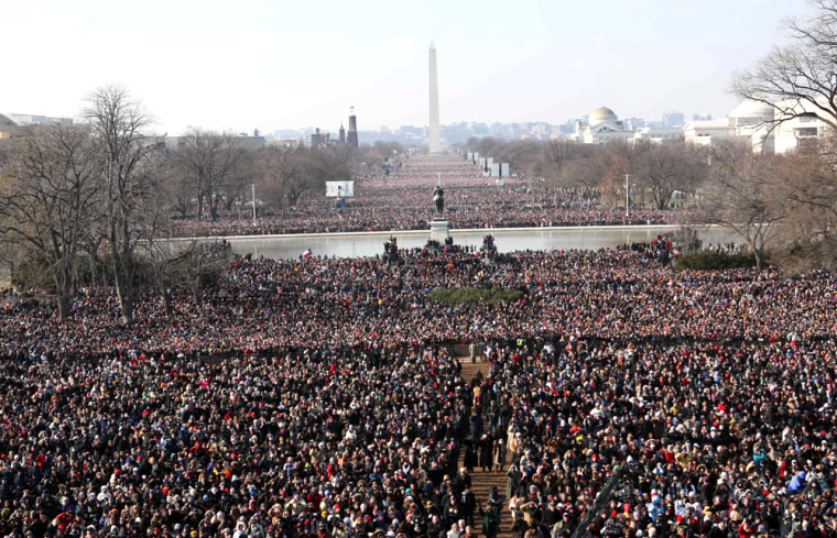 In this file photo, crowds gather for the inauguration of President Barack Obama Tuesday, Jan. 20, 2009. New computer software is able to tap into the wisdom of crowds to get tasks done.