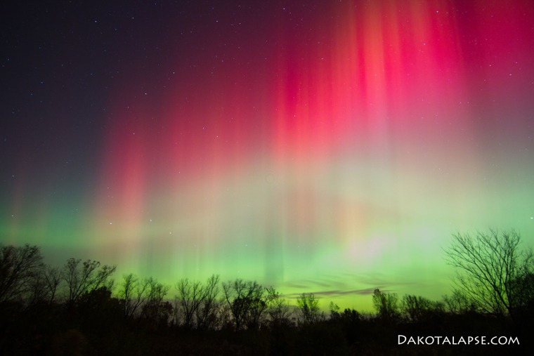 Photographer Randy Halverson saw a beautiful green and red aurora over Wisconsin.