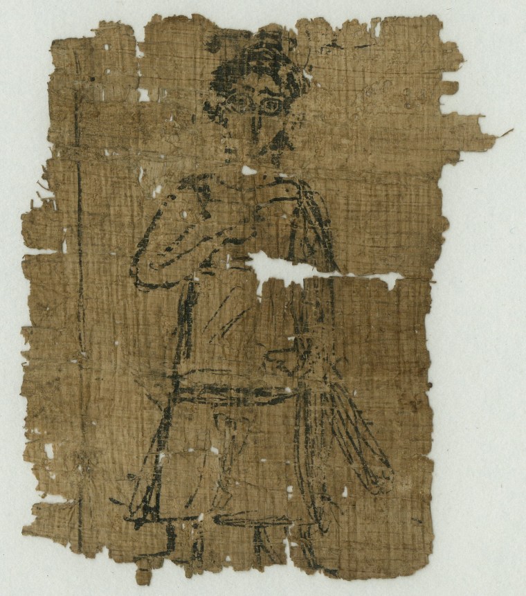 This papyrus from the 2nd or 3rd century is inscribed with an ink drawing showing the goddess Agnoia (