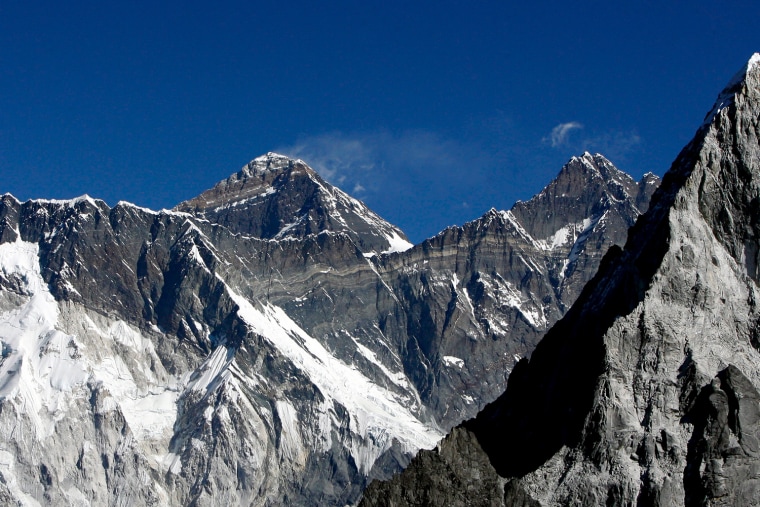 Everest, which straddles Nepal and China, is generally thought to stand at 8,848 metres (29,029 feet) after an Indian survey in 1954, but other more recent measurements have varied by several metres.