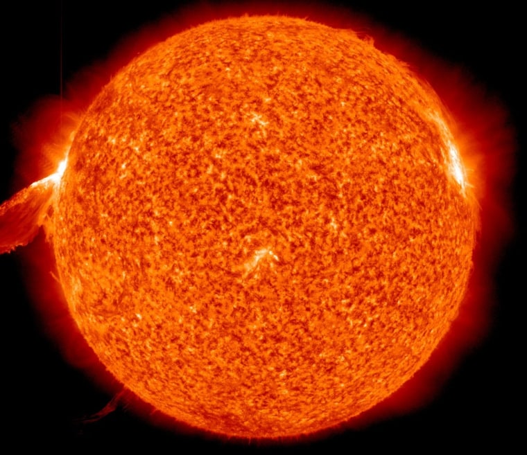 A massive solar eruption just behind the sun's eastern limb was captured by NASA's Solar Dynamics Observatory.