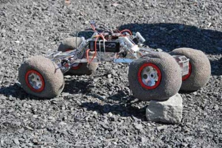 The 8-inch iRing wheels on this demonstration rover are designed for driving on the moon.