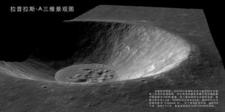 China's Chang'e 2 probe took this picture of the Laplace A crater as it flew over the moon's Bay of Rainbows on Oct. 28.