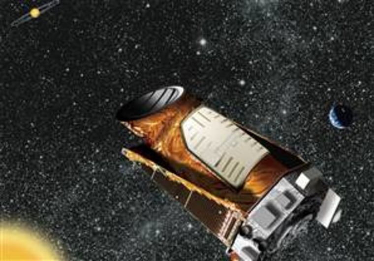 An artist's conception shows NASA's Kepler probe observing a distant solar system. In reality, Kepler does not make direct observations of alien planets but detects transits by looking for a characteristic dip in starlight intensity.