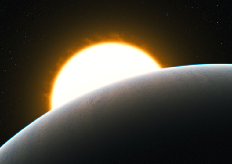 In this artist's conception, a Jupiter-scale extrasolar planet in the foreground passes in front of its sunlike parent star.
