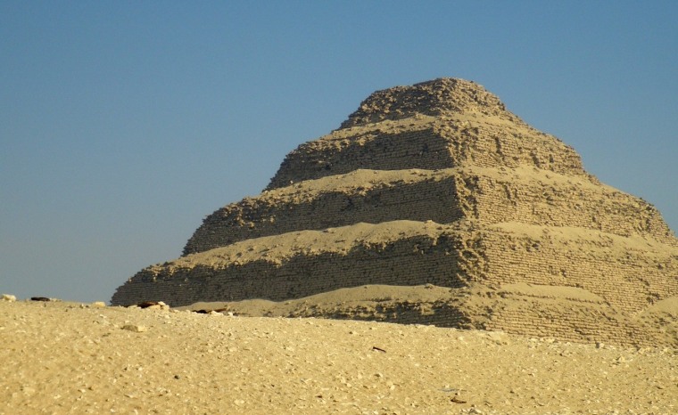 The Saqqara step pyramid houses the tomb of the Pharaoh Djoser of Egypt's Old Kingdom. Carbon dating of plant material from Djoser's reign suggests that he rose to the throne some years earlier than previously thought, in the range of 2691 to 2625 B.C.