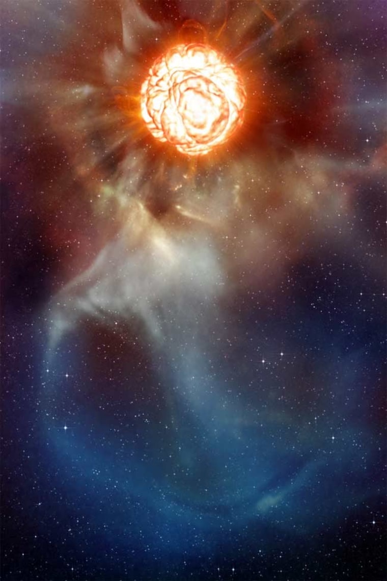 Betelgeuse has a vast plume of gas almost as large as our solar system and a gigantic bubble boiling on its surface, as shown in this artist's impression.