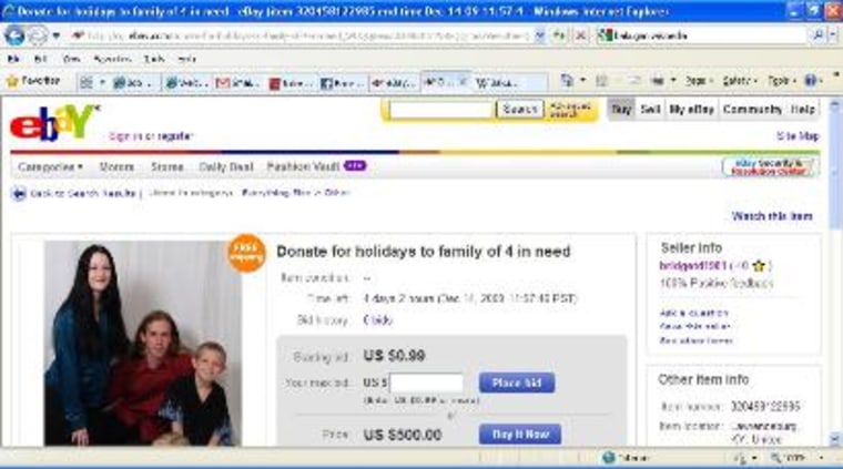 Bridget Newberry posted this eBay ad recently, hoping someone would help her buy Christmas gifts for her children.