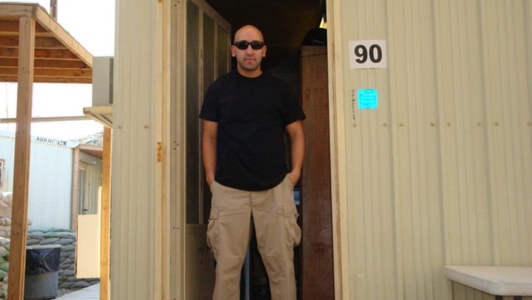 Jadiam Lopez outside his quarters in Ramadi, Iraq.
