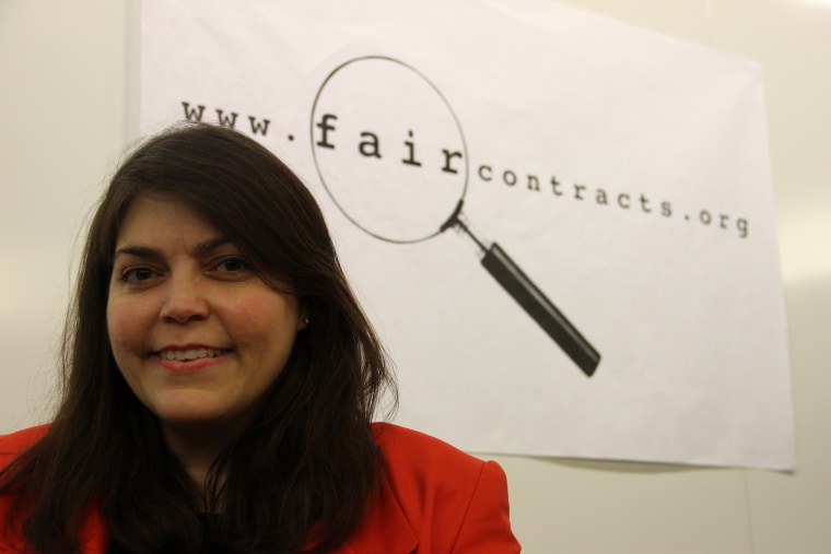 Theresa Amato wants to see all those fine print contracts you don’t want to see. She’s using an army of intern lawyers to translate them into plain-language, and making them available for free online. So send her yours, at FairContracts.org