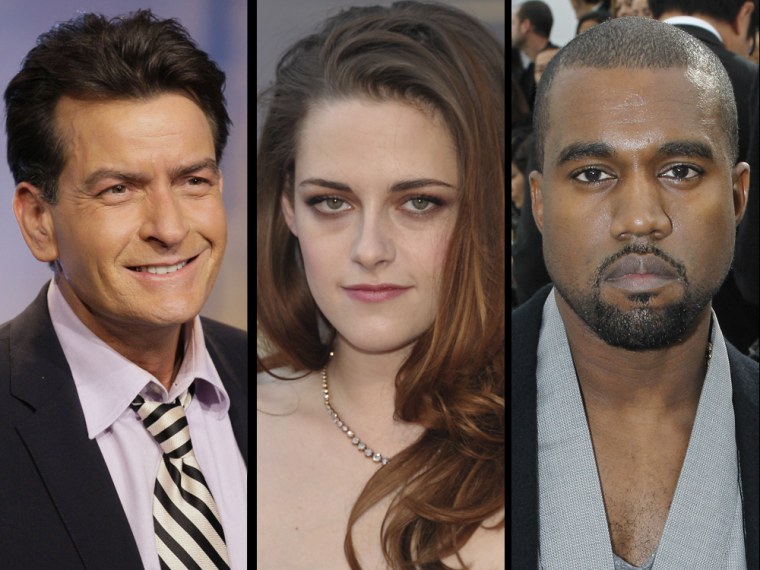 IMAGE: Charlie Sheen, Kristen Stewart and Kanye West