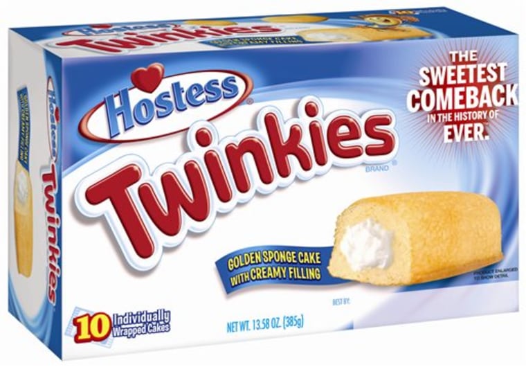 This undated image provided by Hostess Brands LLC shows a box of Twinkies. Twinkies will be back on shelves by July 15, 2013, after its predecessor co...